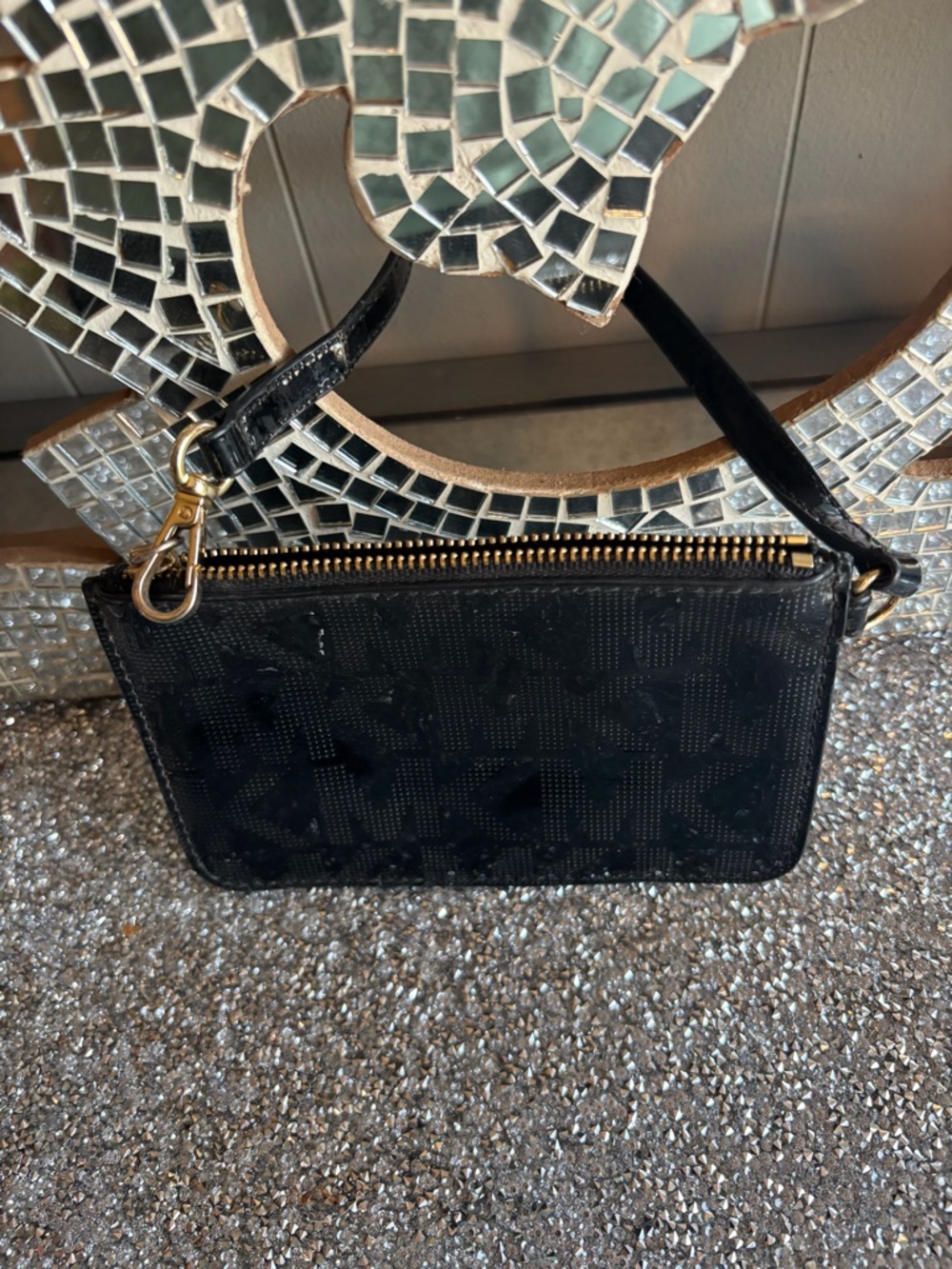 ⭐️Michael Kors‎ Black Embossed Wristlet with Gold Hardware